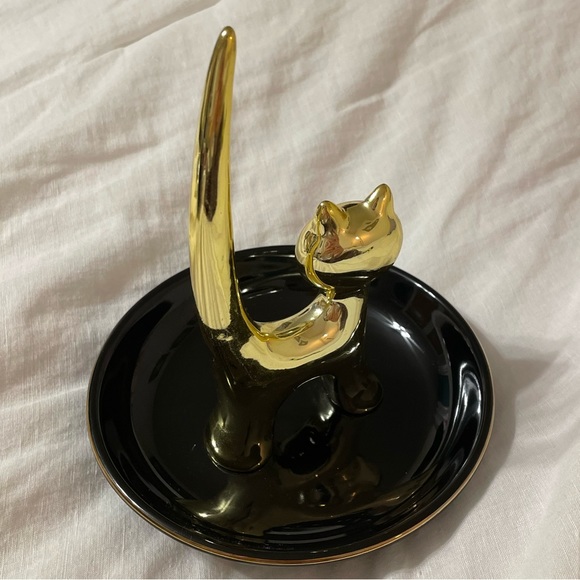 Sagebrook Gold Cat Ring Jewelry Bracelet Ceramic Cat Trinket Tray Holder - Picture 5 of 7